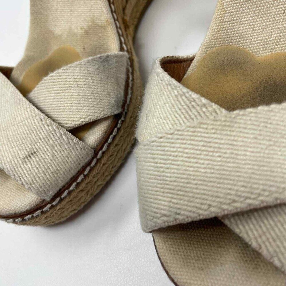 Tory Burch Adonis Crisscross Sandals Womens Size 9 Wedge Espadrilles Beige - Picture 6 of 12